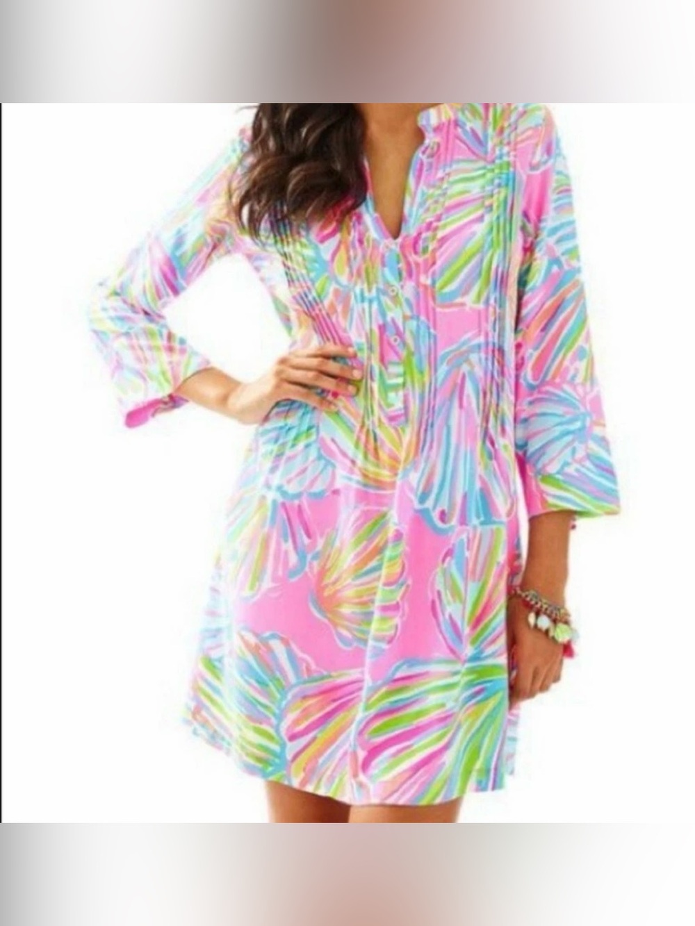 Lilly Pulitzer Sarasota Pink Pout Shellabrate Pintuck Tunic Dress Size S